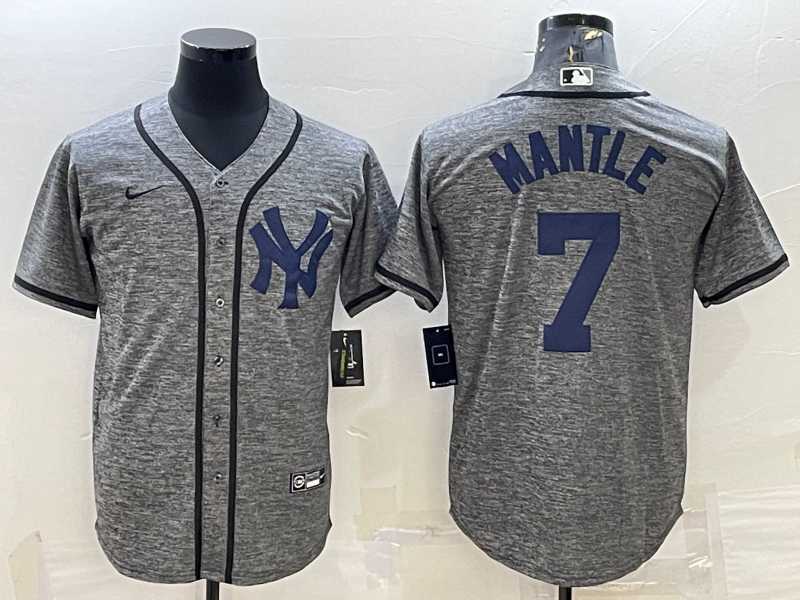 Men%27s New York Yankees #7 Mickey Mantle Grey Gridiron Cool Base Stitched Jerseys->new york yankees->MLB Jersey